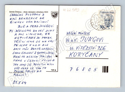 Pohlednice Žinkovy zámek 1984 (M22580)