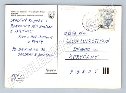 Pohlednice Královka Jizerské hory interiér restaurace 1983 (M22611)