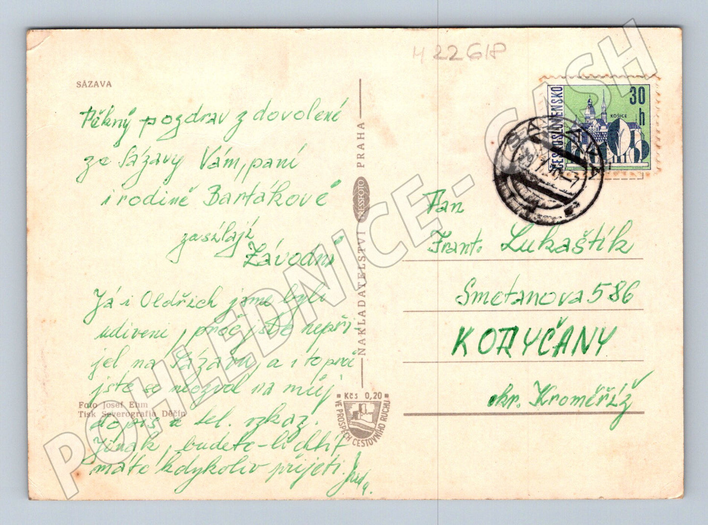 Pohlednice Sázava město s továrnami 1947 (M22618)