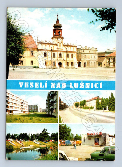 Pohlednice Veselí nad Lužnicí koláž památky a ulice 1984 (M22623)