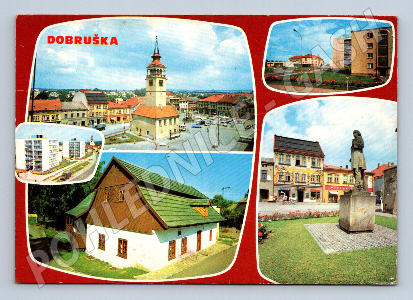 Pohlednice Dobruška náměstí radnice socha (M22628)