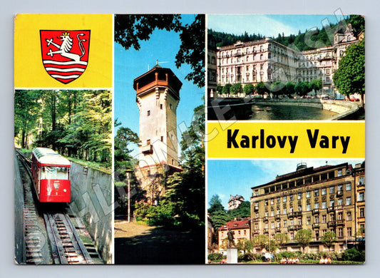Pohlednice Karlovy Vary lanovka rozhledna hotely 1987 (M22640)