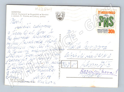Pohlednice Sobotka zámek Humprecht, koupaliště, náměstí (M22649)