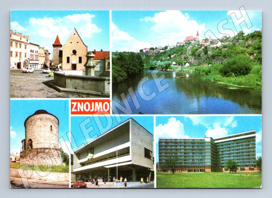 Pohlednice Znojmo koláž náměstí, Dyje, rotunda, nemocnice (M22651)