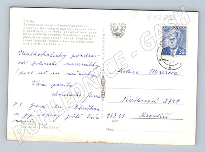 Pohlednice Bílina zámek, lázně, sídliště, koupaliště (M22652)