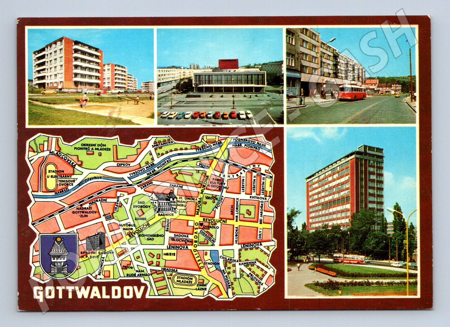 Pohlednice Gottwaldov mapa a budovy (M22661)