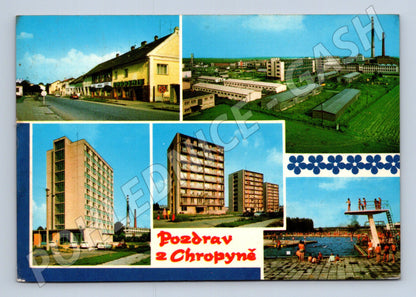 Pohlednice Chropyně ulice, budovy, koupaliště (M22665)