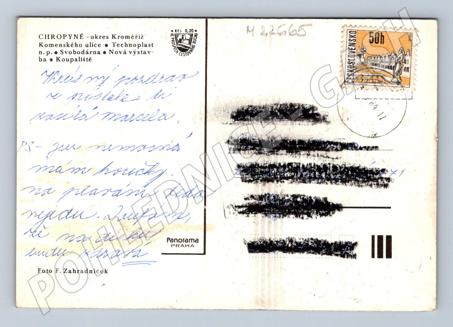 Pohlednice Chropyně ulice, budovy, koupaliště (M22665)