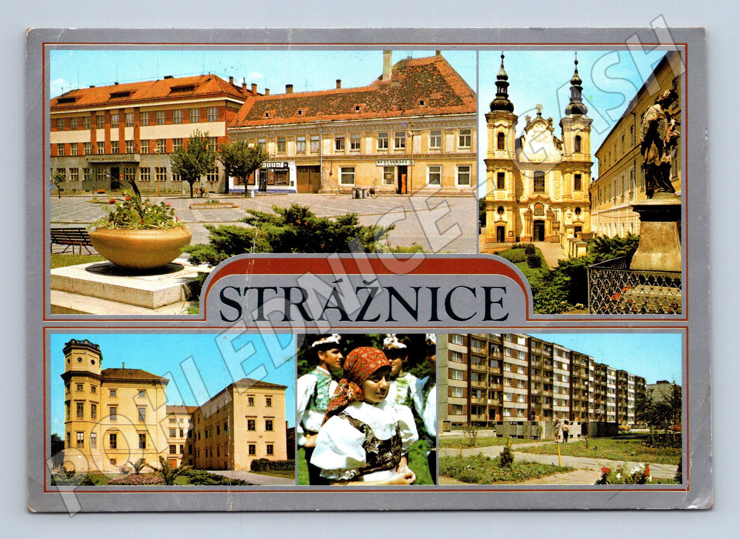 Pohlednice Strážnice koláž město, kroj 1984 (M22719)