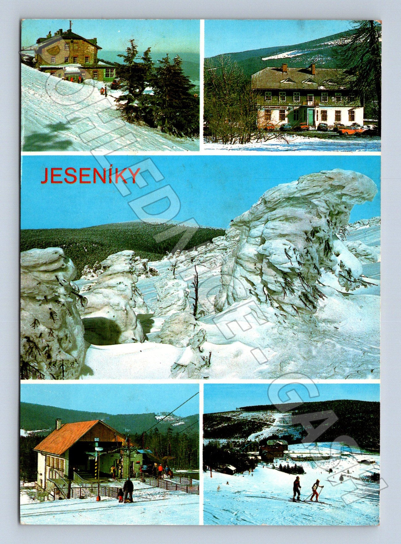 Pohlednice Jeseníky zimní záběry chaty ledopád 1953 (M22720)