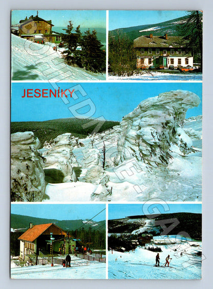 Pohlednice Jeseníky zimní záběry chaty ledopád 1953 (M22720)