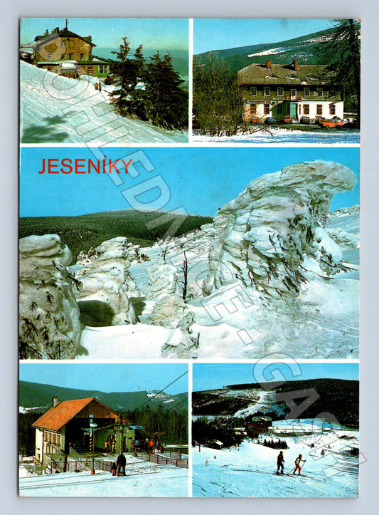 Pohlednice Jeseníky zimní záběry chaty ledopád 1953 (M22720)