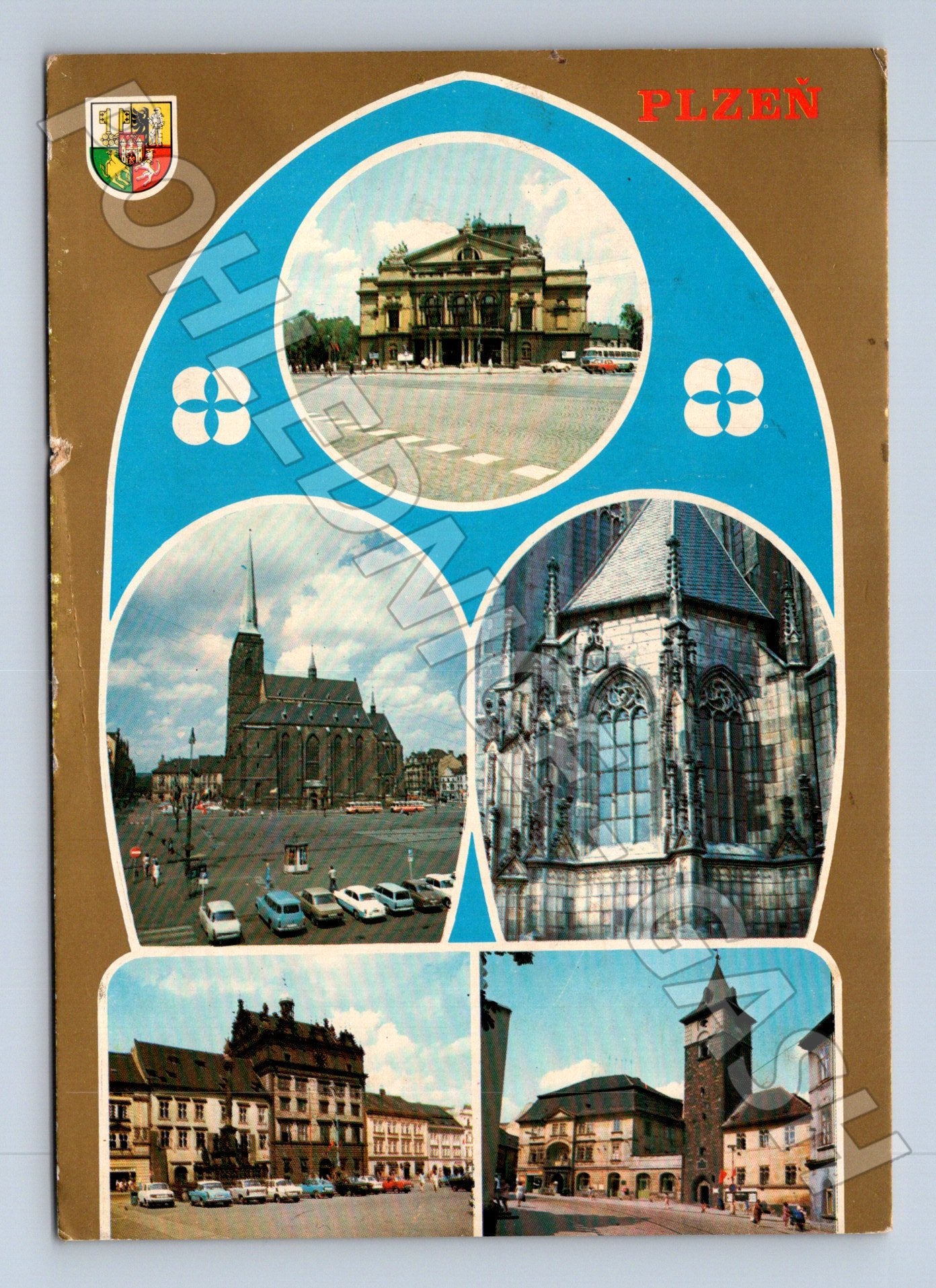 Pohlednice Plzeň koláž městských pohledů 1974 (M22733)