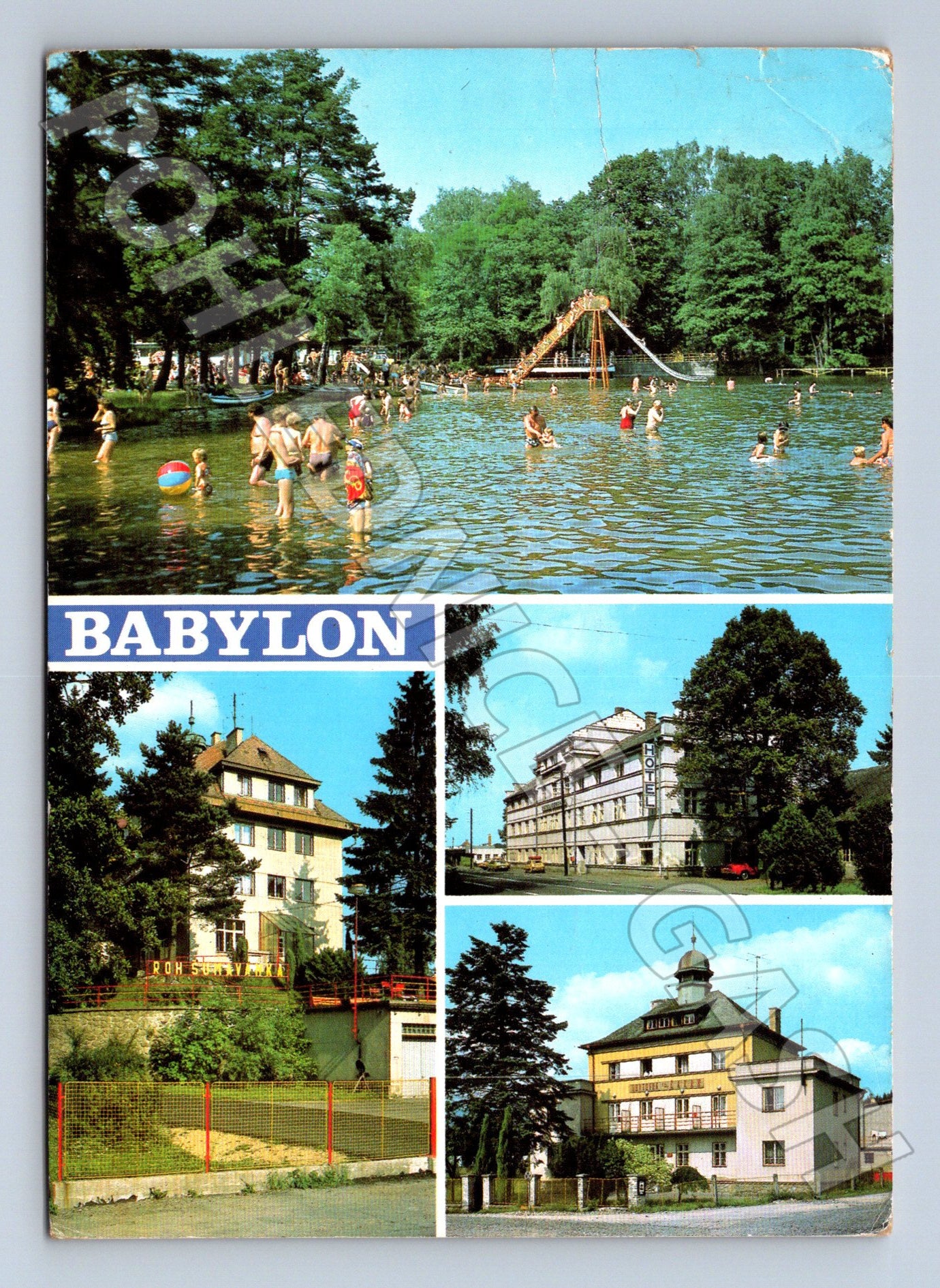 Pohlednice Babylon koupaliště, budovy, kurty 1968 (M22738)