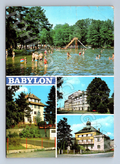 Pohlednice Babylon koupaliště, budovy, kurty 1968 (M22738)