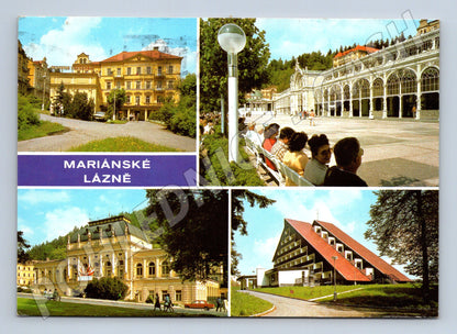 Pohlednice Mariánské Lázně koláž budov 1986 (M22767)