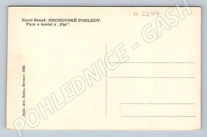 Pohlednice Hronov fara a kostel K Beneš 1933 (M2277)