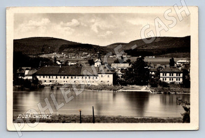 Pohlednice Dobřichovice zámek u řeky raz 1955 (M2278)
