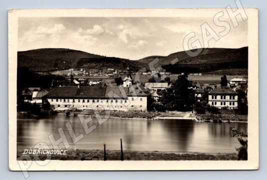 Pohlednice Dobřichovice zámek u řeky raz 1955 (M2278)