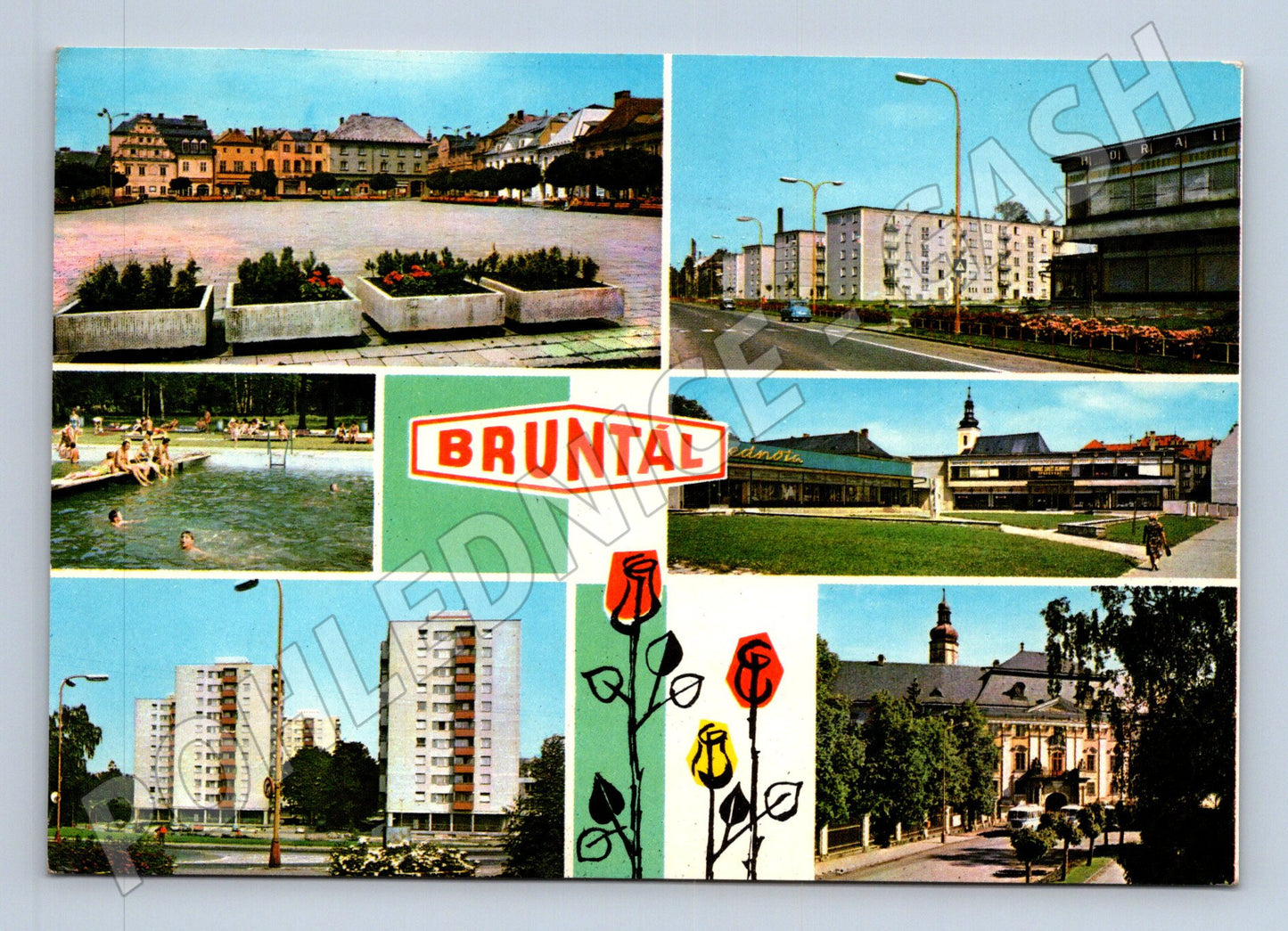 Pohlednice Bruntál náměstí koupaliště sídliště (M22820)