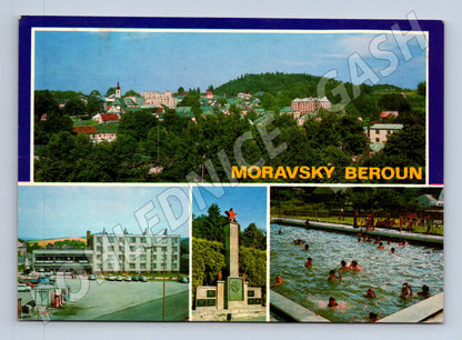 Pohlednice Moravský Beroun náměstí koupaliště památník (M22824)
