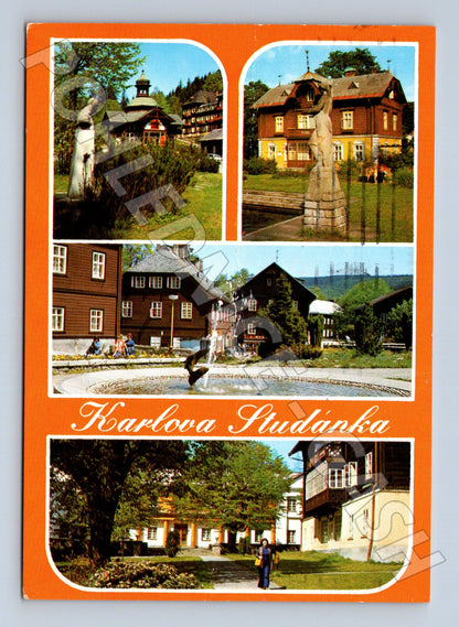 Pohlednice Karlova Studánka koláž budovy 1989 (M22827)