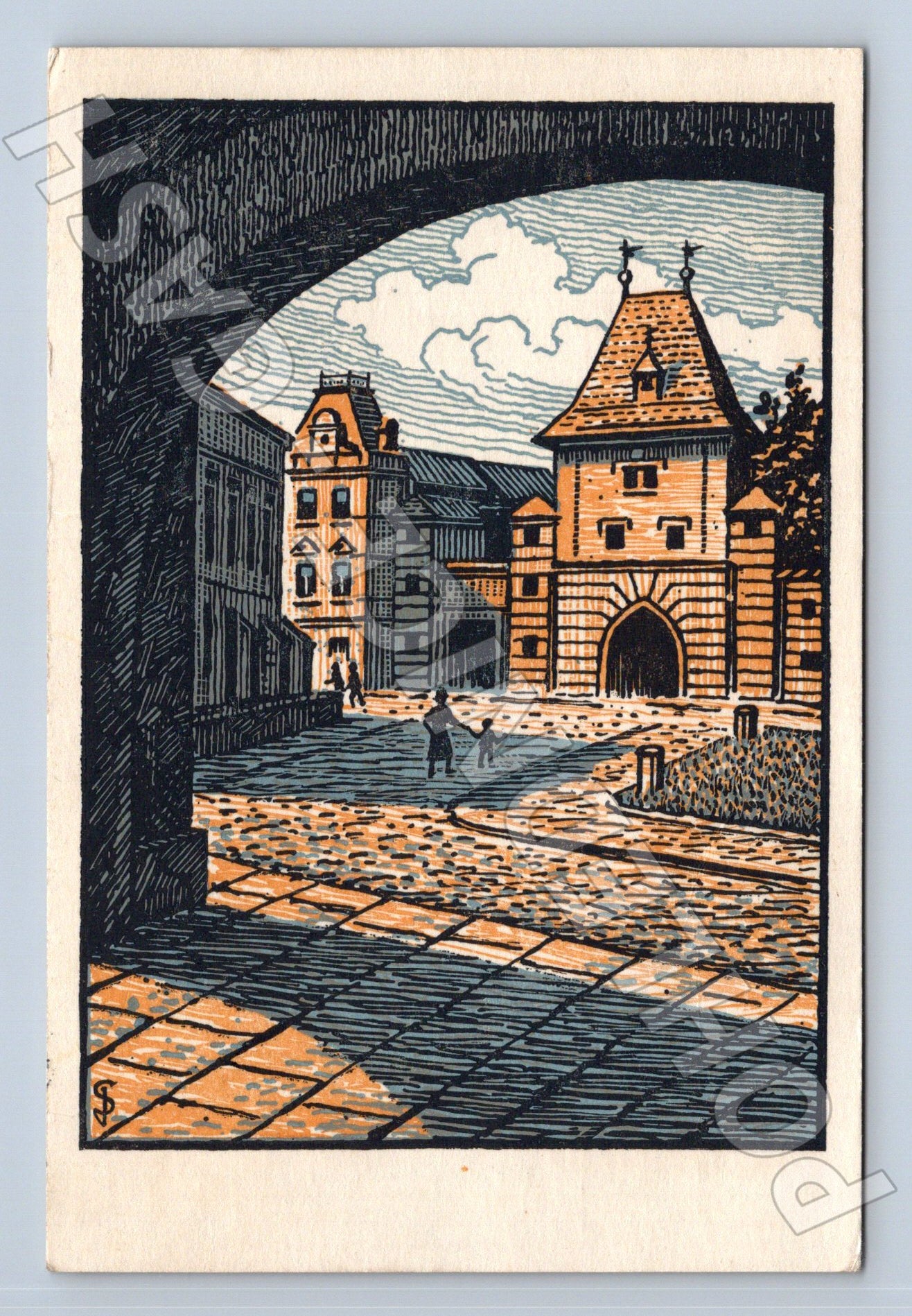 Pohlednice Kroměříž Mlynská brána ilustrace 1970 (M22835)