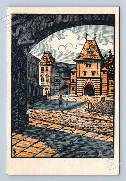 Pohlednice Kroměříž Mlynská brána ilustrace 1970 (M22835)