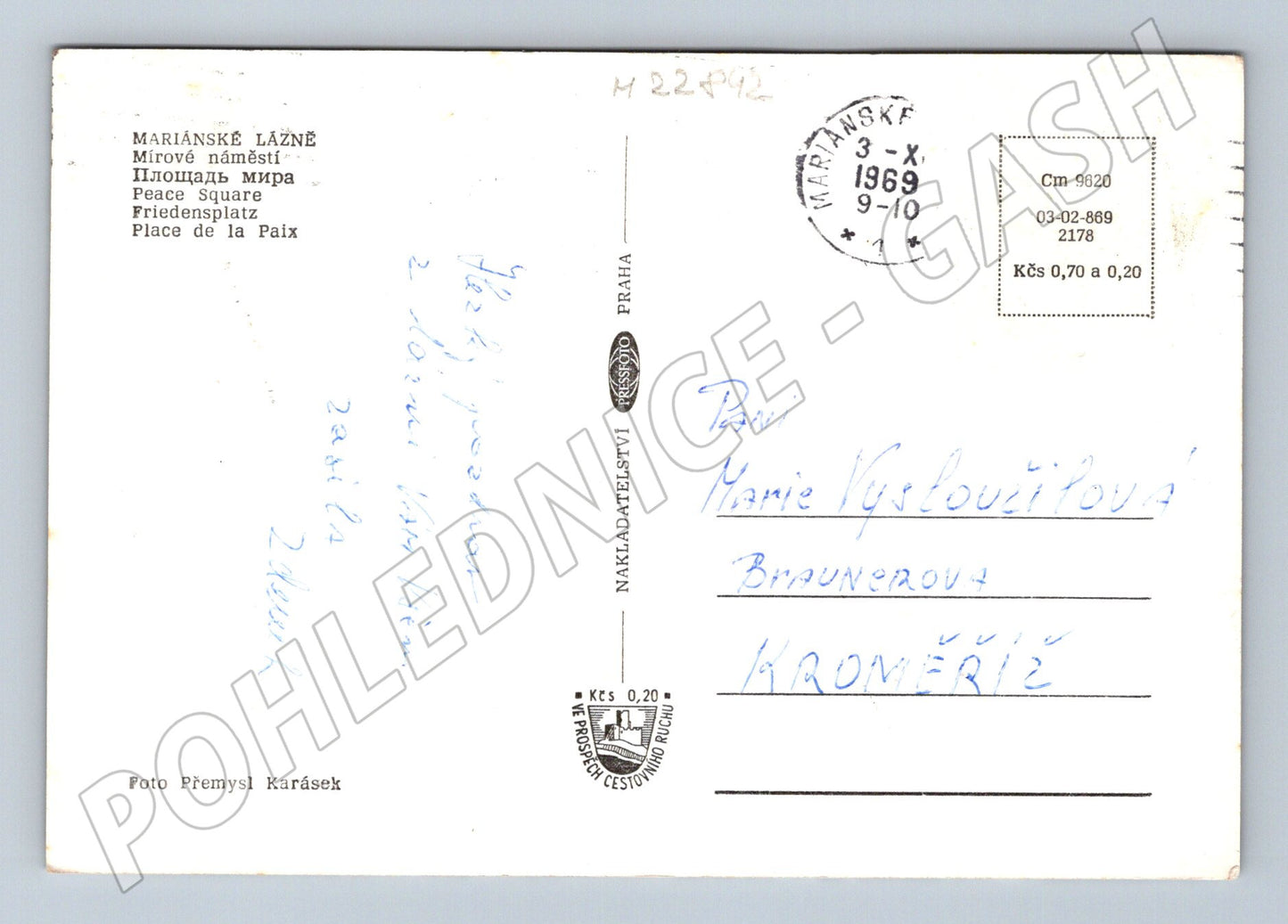 Pohlednice Mariánské Lázně Mírové náměstí 1969 (M22842)