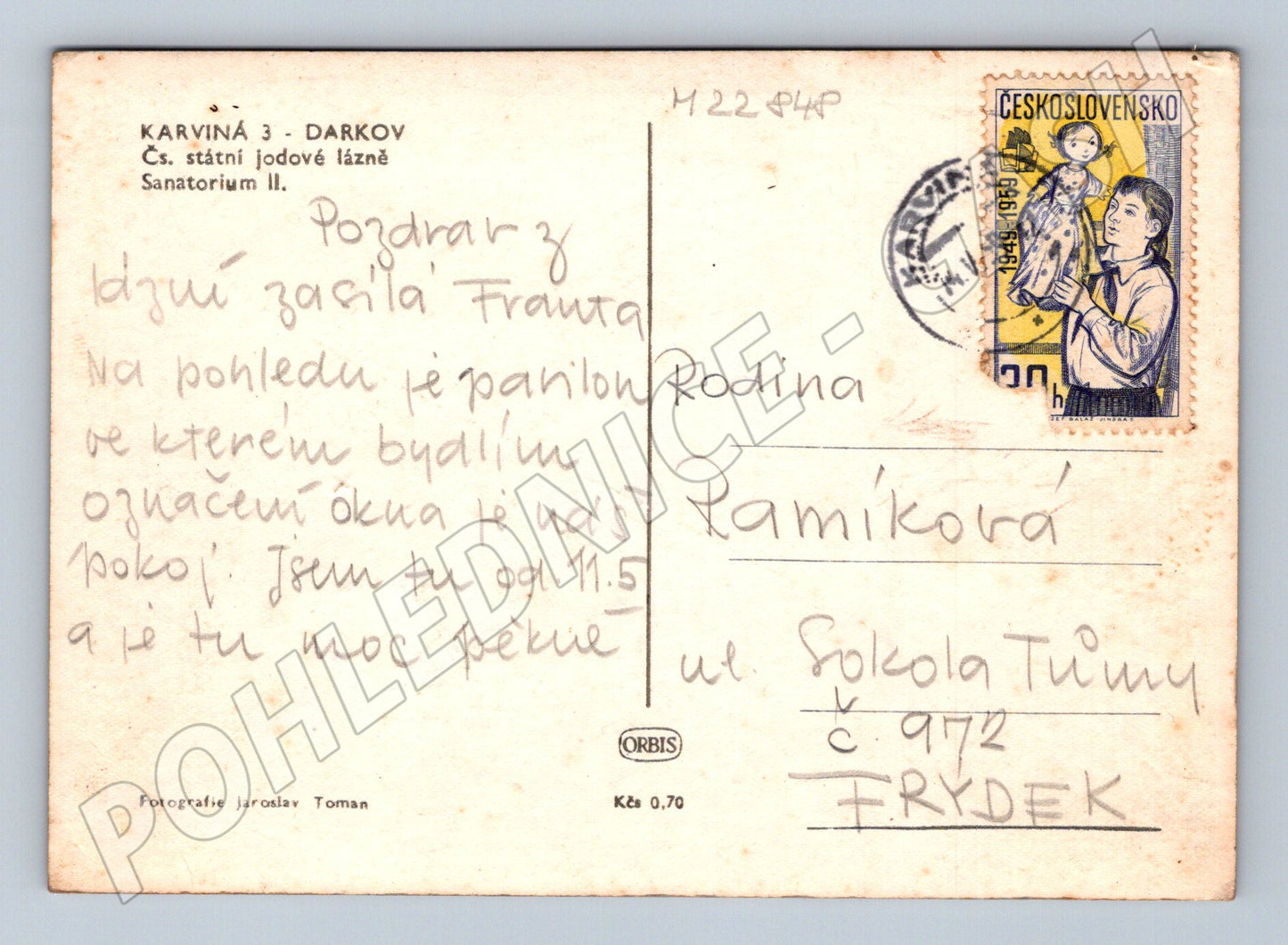 Pohlednice Karviná Darkov Sanatorium II 1969 (M22848)