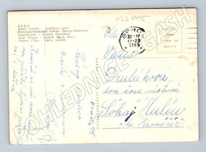 Pohlednice Brno náměstí s tramvají a divadlem 1965 (M22885)