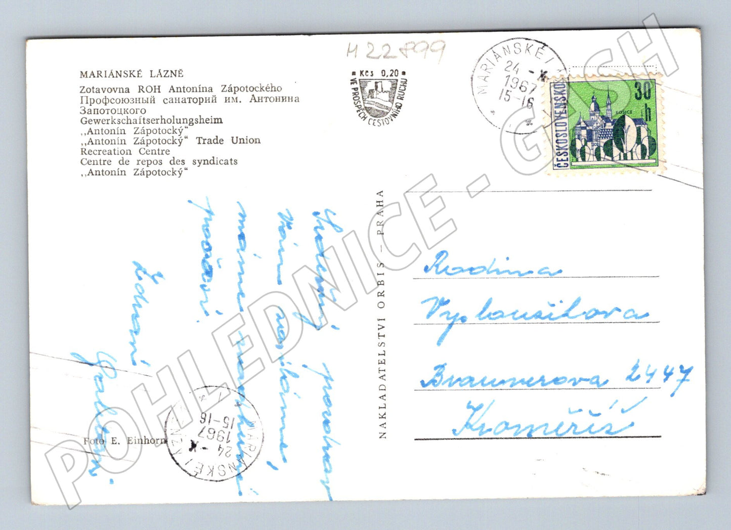 Mariánské Lázně Zotavovna ROH Antonína Zápotockého 1967 (M22899)