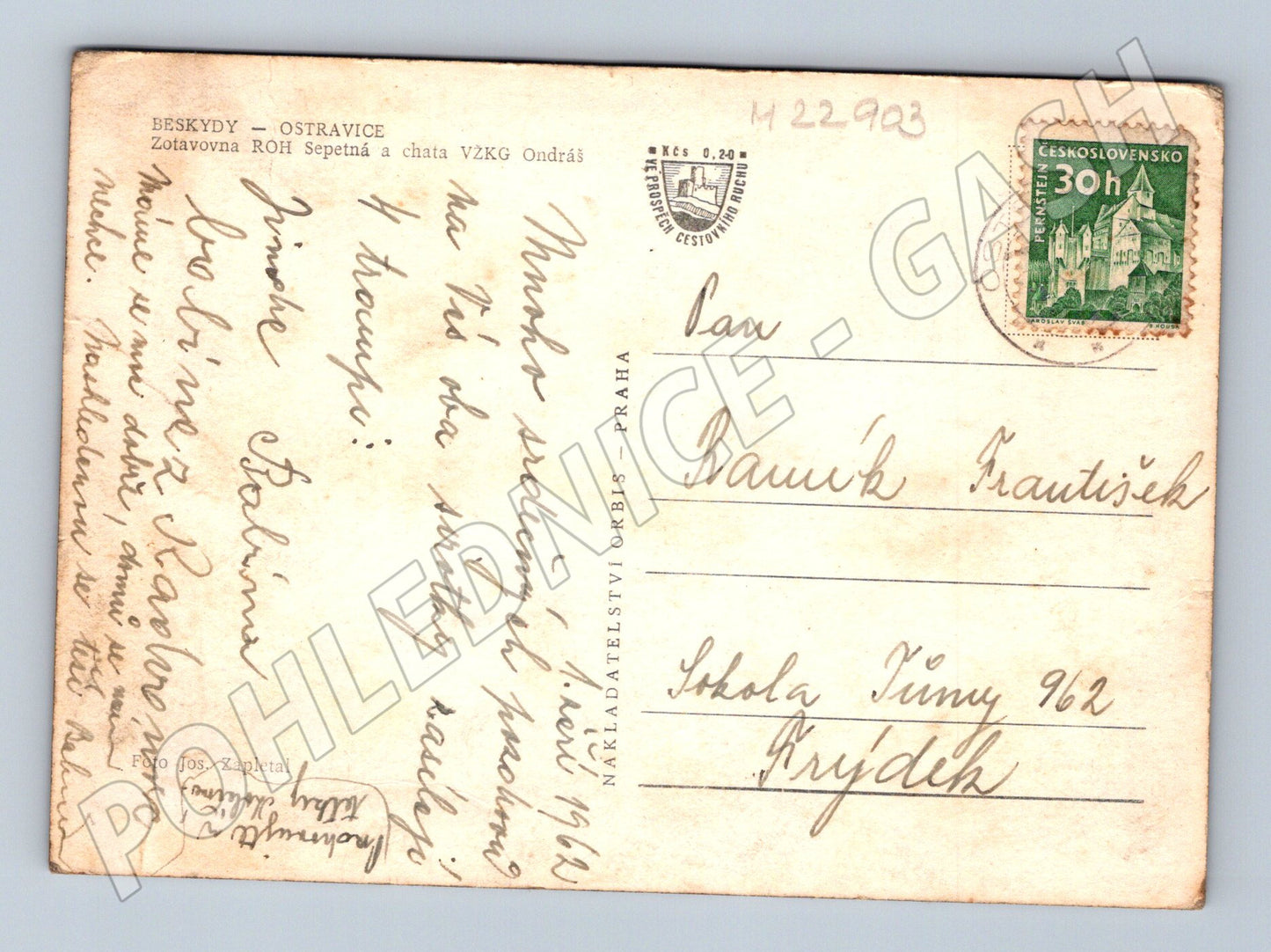 Pohlednice Ostravice Zotavovna Sepetná Ondráš 1962 (M22903)