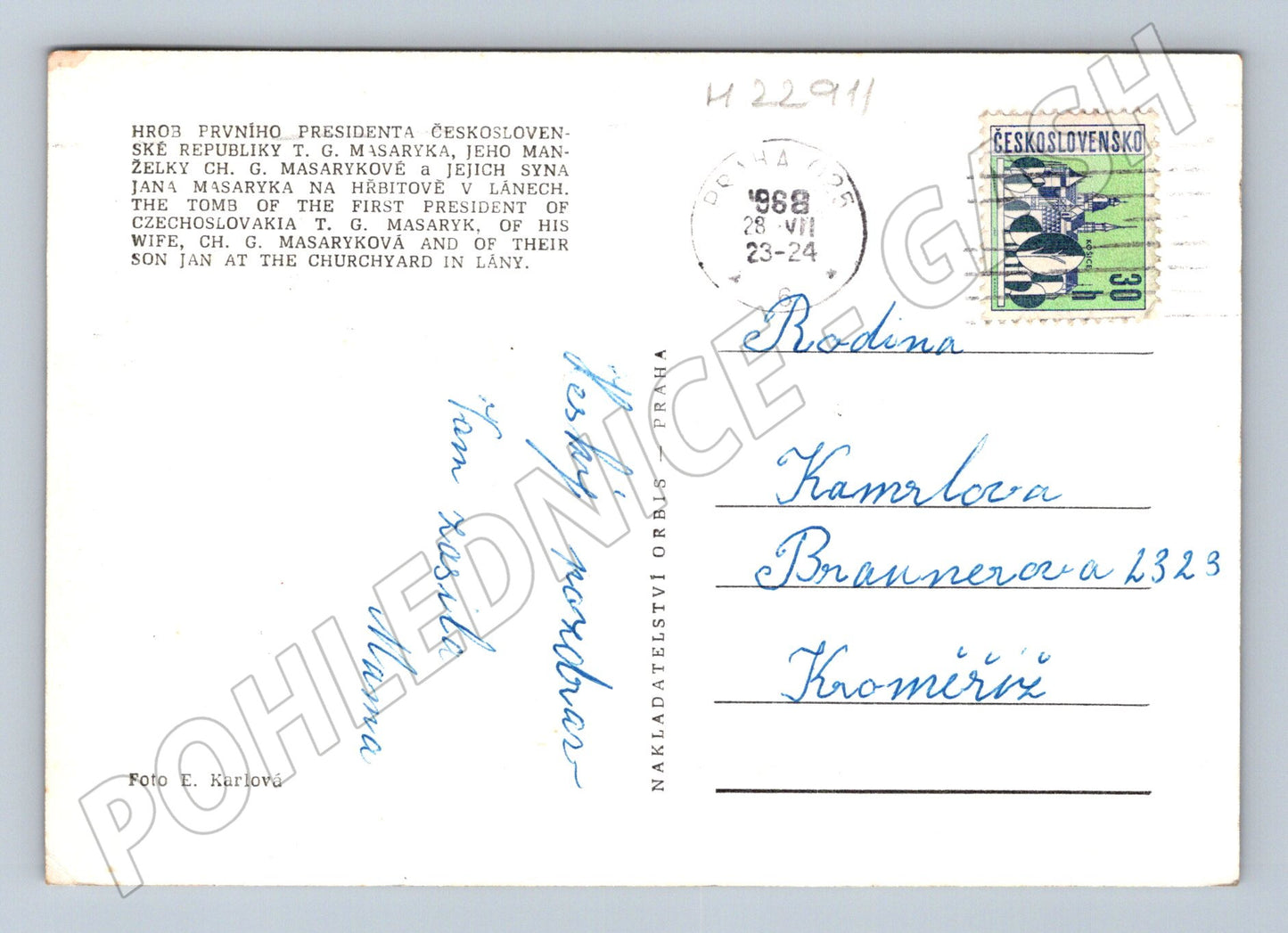 Pohlednice Lány hrob T. G. Masaryka 1968 (M22911)