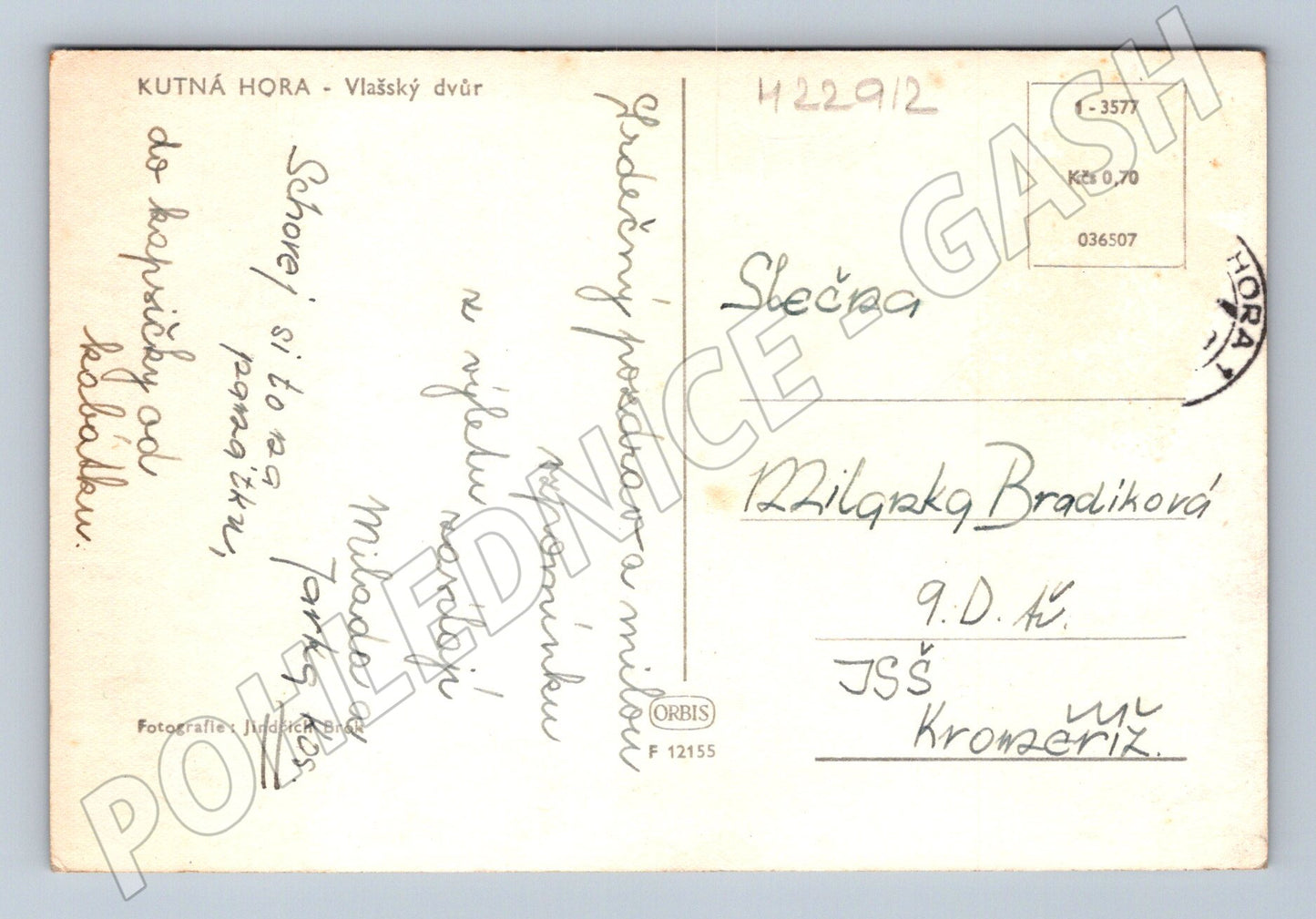 Pohlednice Kutná Hora Vlašský dvůr 1943 (M22912)