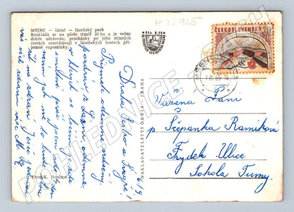 Pohlednice Mšené lázně lázeňský park 1955 (M22925)
