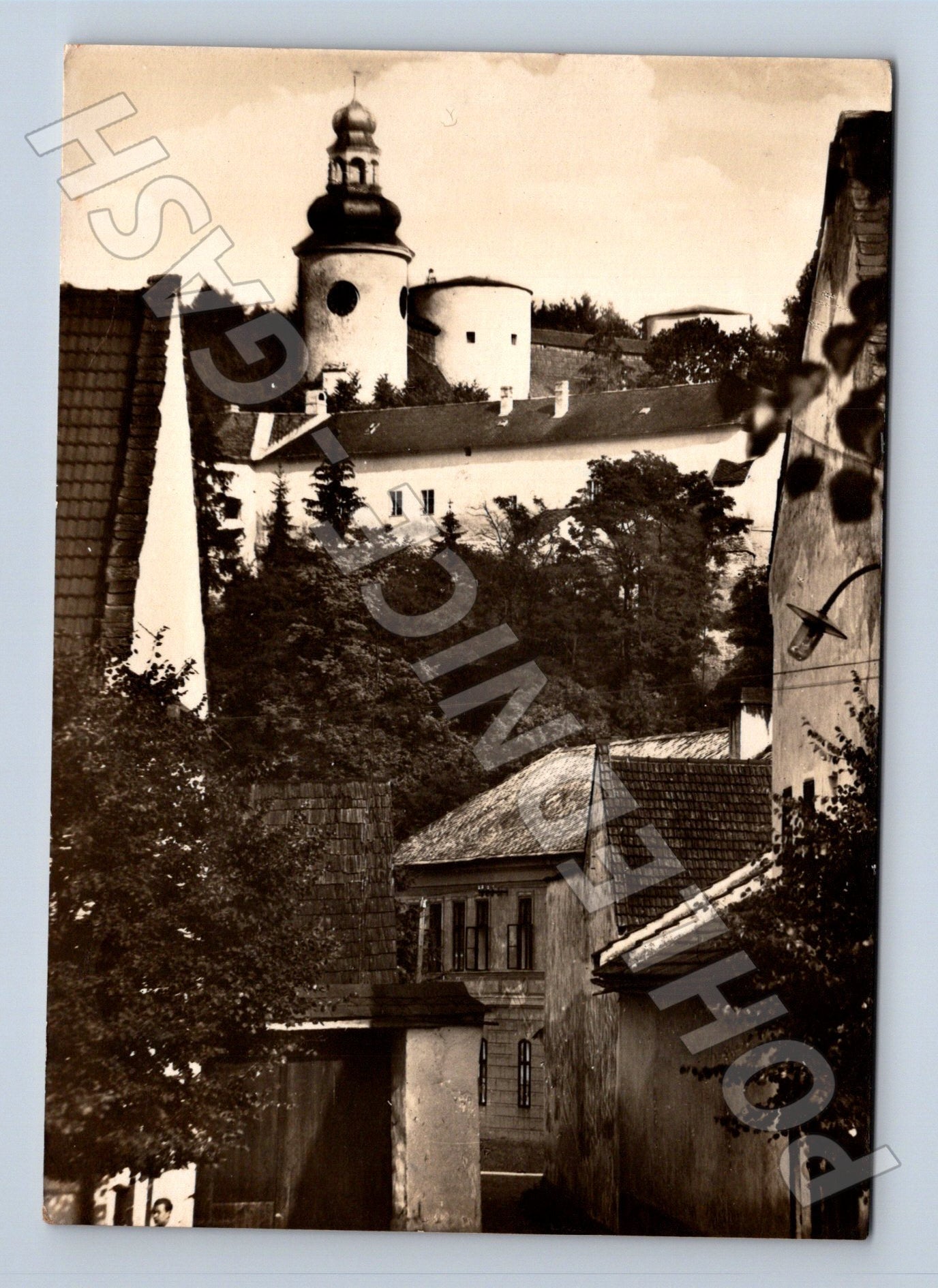 Pohlednice Úsov kostel a zástavba 1938 (M22932)