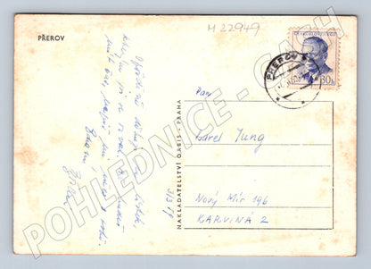 Pohlednice Přerov pohled na město s mostem 1938 (M22949)