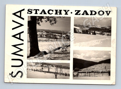 Pohlednice Šumava Stachy Zadov zimní krajina lyžaři (M22974)