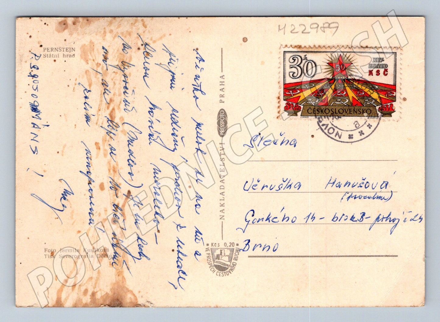 Pohlednice Pernštejn hrad stromy 1957 (M22989)