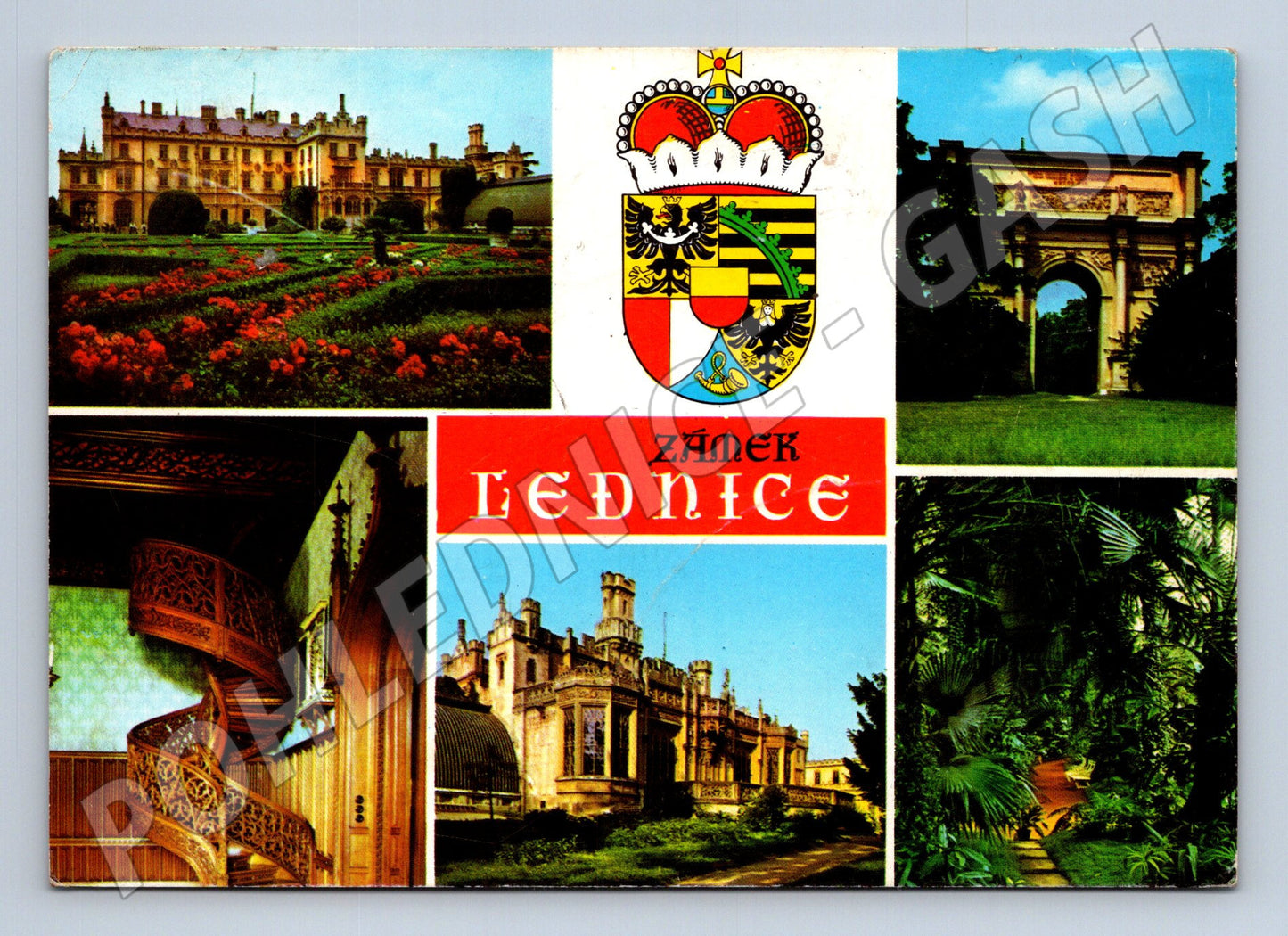 Pohlednice Lednice zámek, erb, interiéry (M22999)