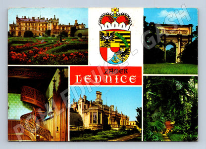 Pohlednice Lednice zámek, erb, interiéry (M22999)