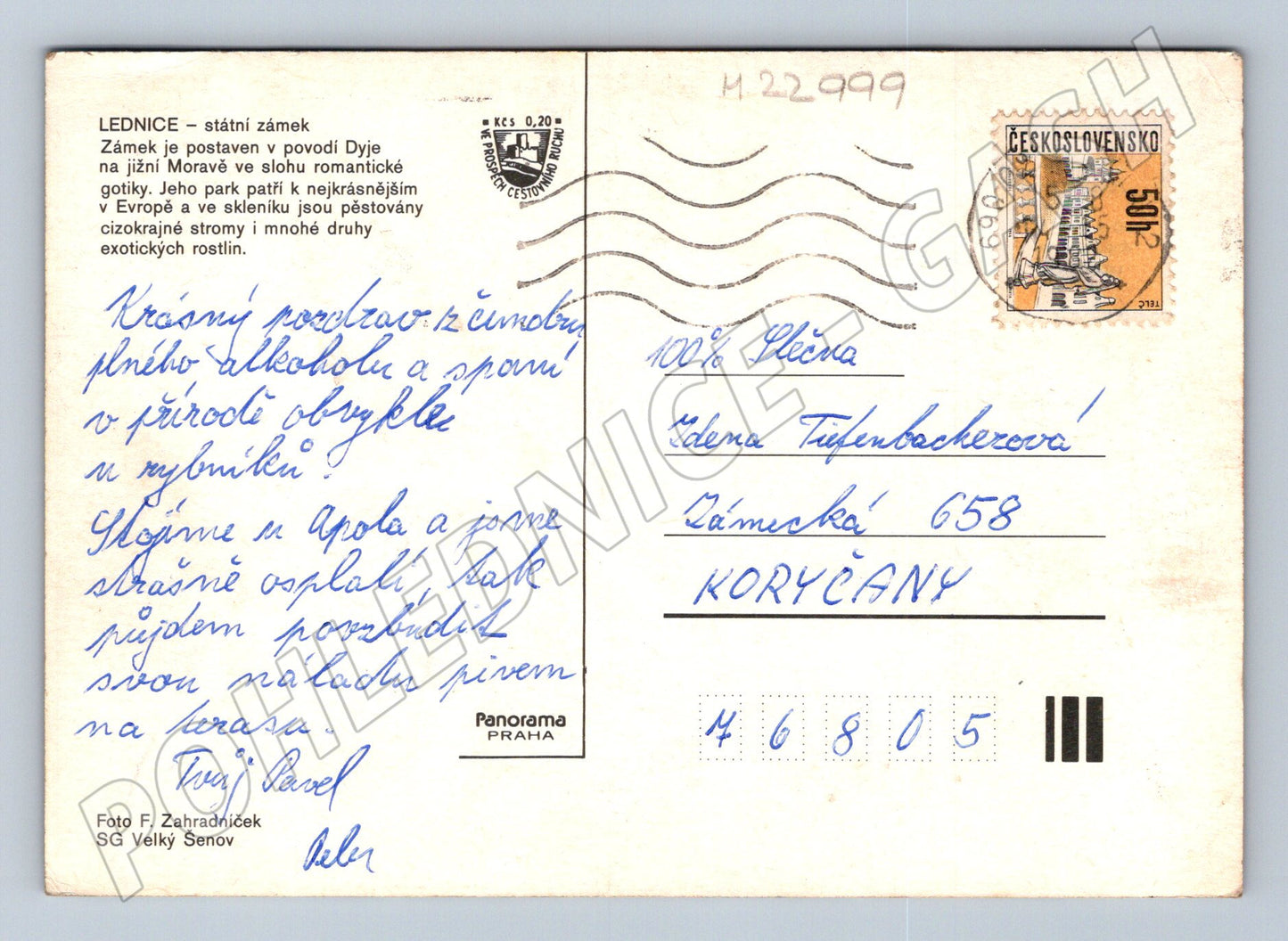 Pohlednice Lednice zámek, erb, interiéry (M22999)