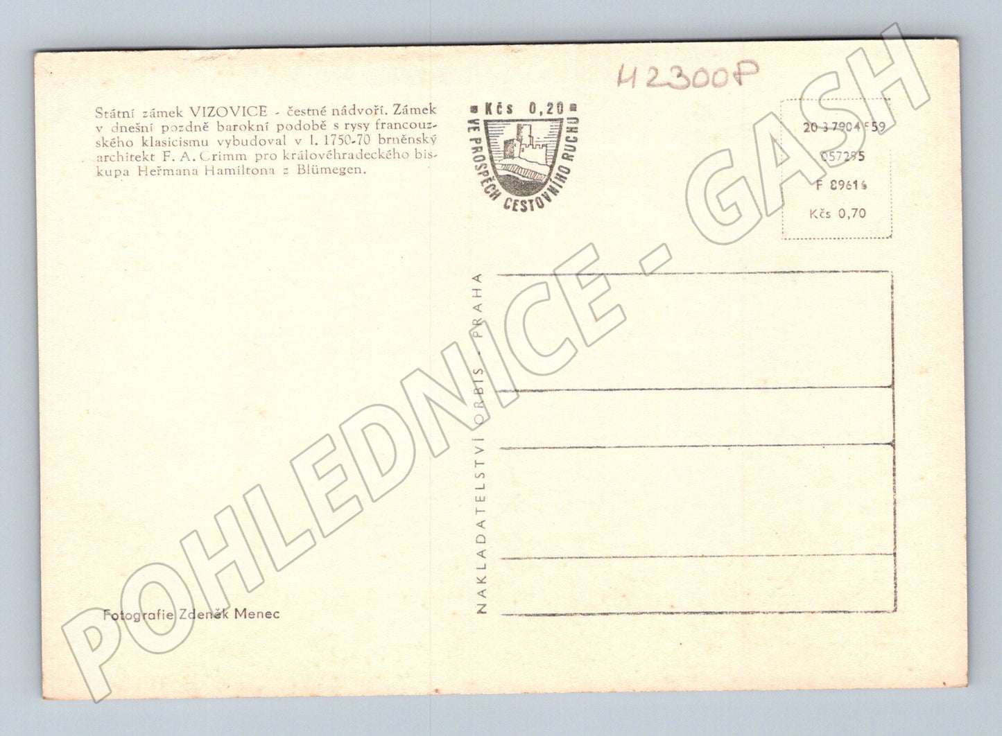 Pohlednice Vizovice zámek čestné nádvoří 1959 (M23008)
