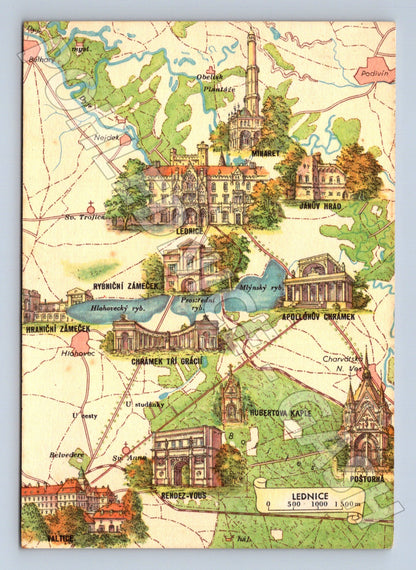 Pohlednice Lednice a okolí mapa 1948 (M23017)