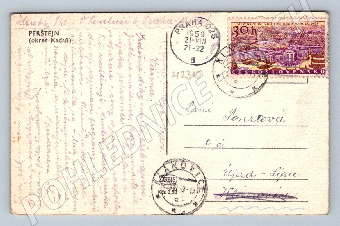 Pohlednice Perštejn okres Kadaň vila PP ČSR 1959 (M2310)