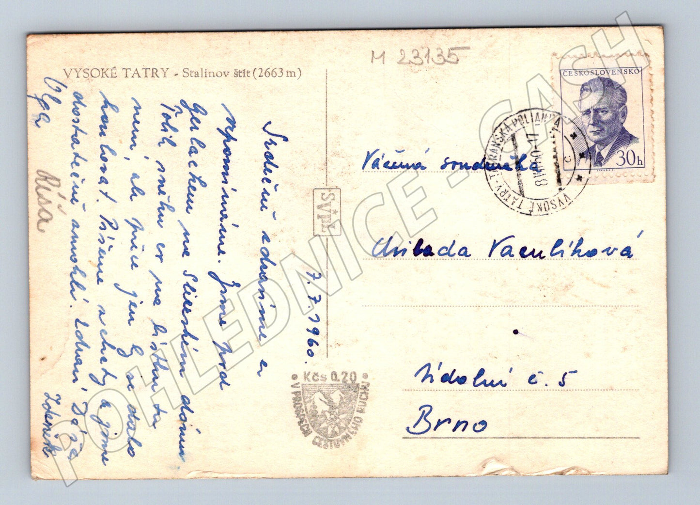 Pohlednice Slovensko Vysoké Tatry Stalinov štít 1960 (M23135)