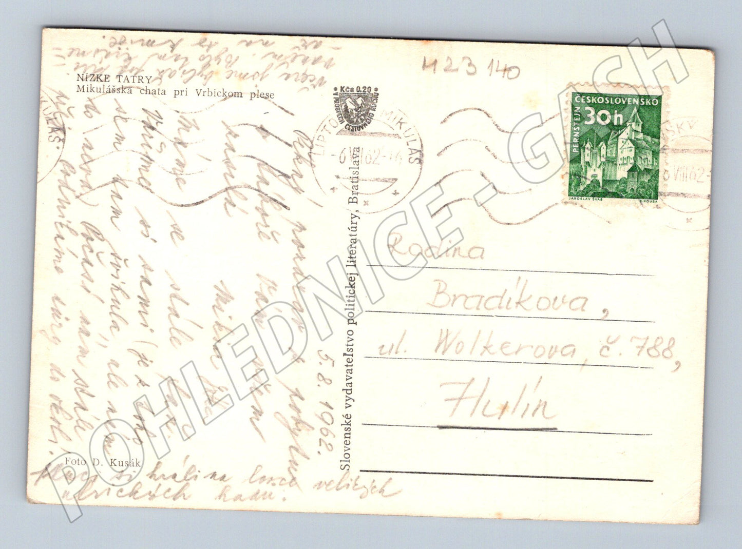 Pohlednice Slovensko Nízké Tatry Vrbické pleso 1962 (M23140)