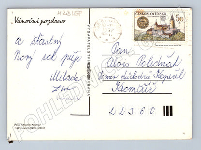 Pohlednice Vánoční zátiší jablka a jehličí 1953 (M23158)