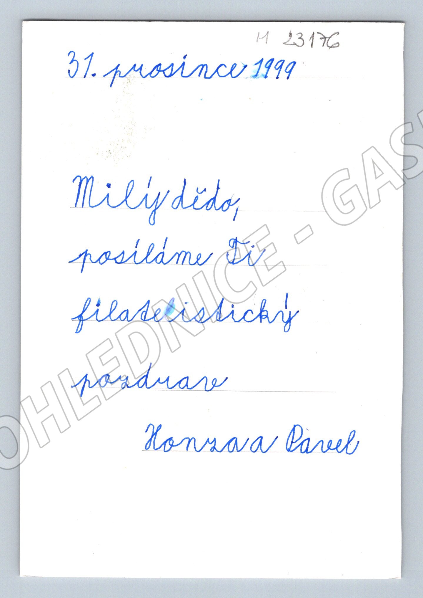 Pohlednice zimní krajina chaloupka sněhulák 1999 (M23176)